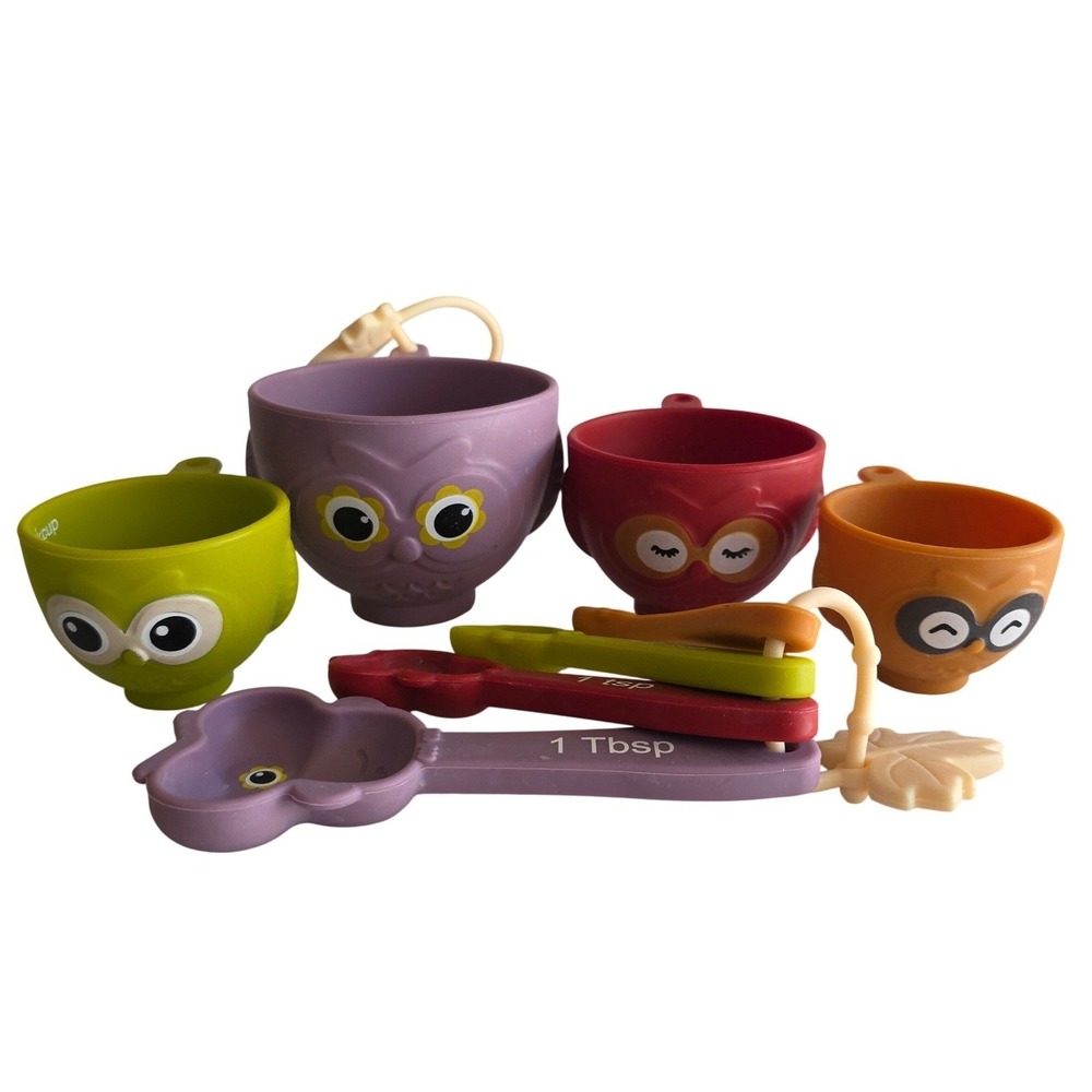 Owl Silicone Measuring Cups and Spoons Set 8 Piece Colorful Whimsical